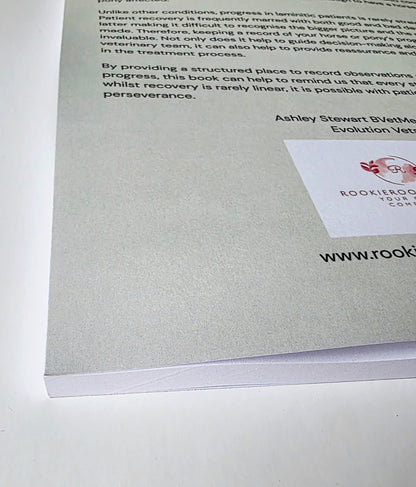 Green back cover of a journal with text and a logo on a white background