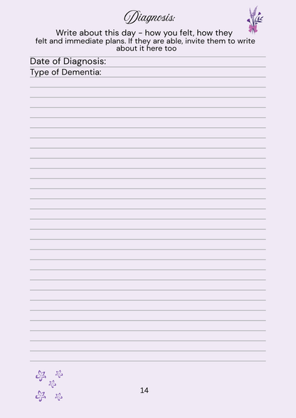 white page with page lines and titled, Diagnosis