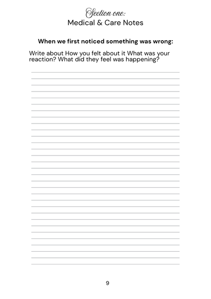 white page with text - medical and care notes with page lines
