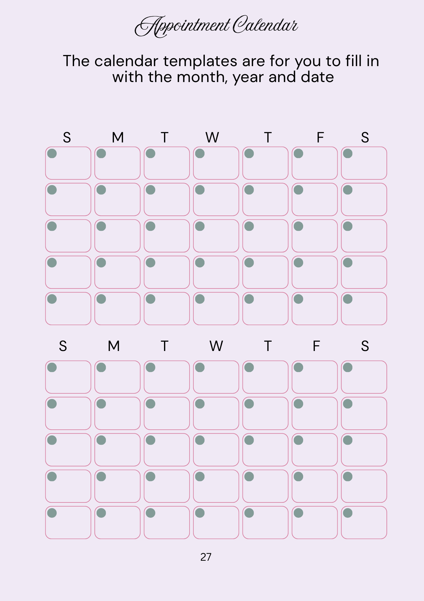 Two calendar month  templates