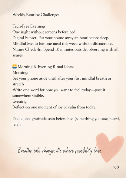 Weekly routine challenges with text and a heart symbol on a beige background
