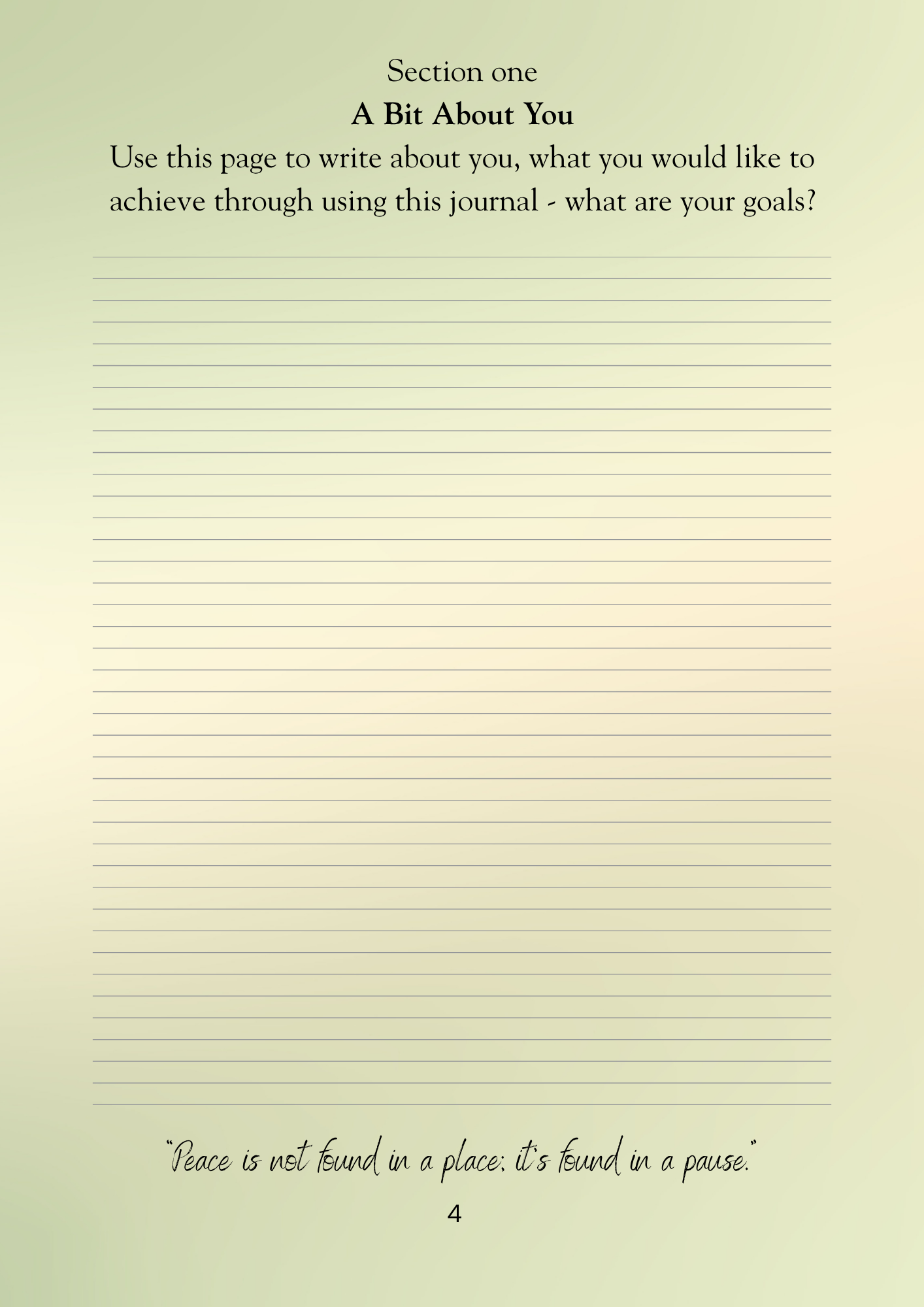 Journal page with lined paper and text prompts on a light green background