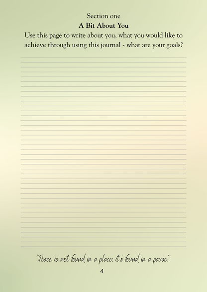 Journal page with lined paper and text prompts on a light green background
