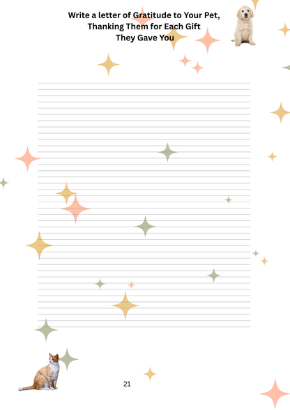 Blank sheet of paper with decorative elements and text on a white background - gratitude to your pet