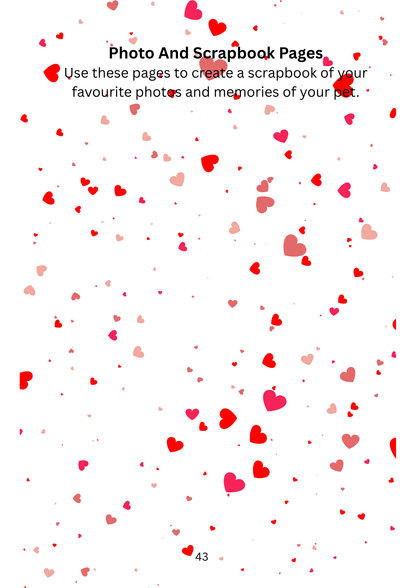 Scrapbook page with red and pink hearts on a white background