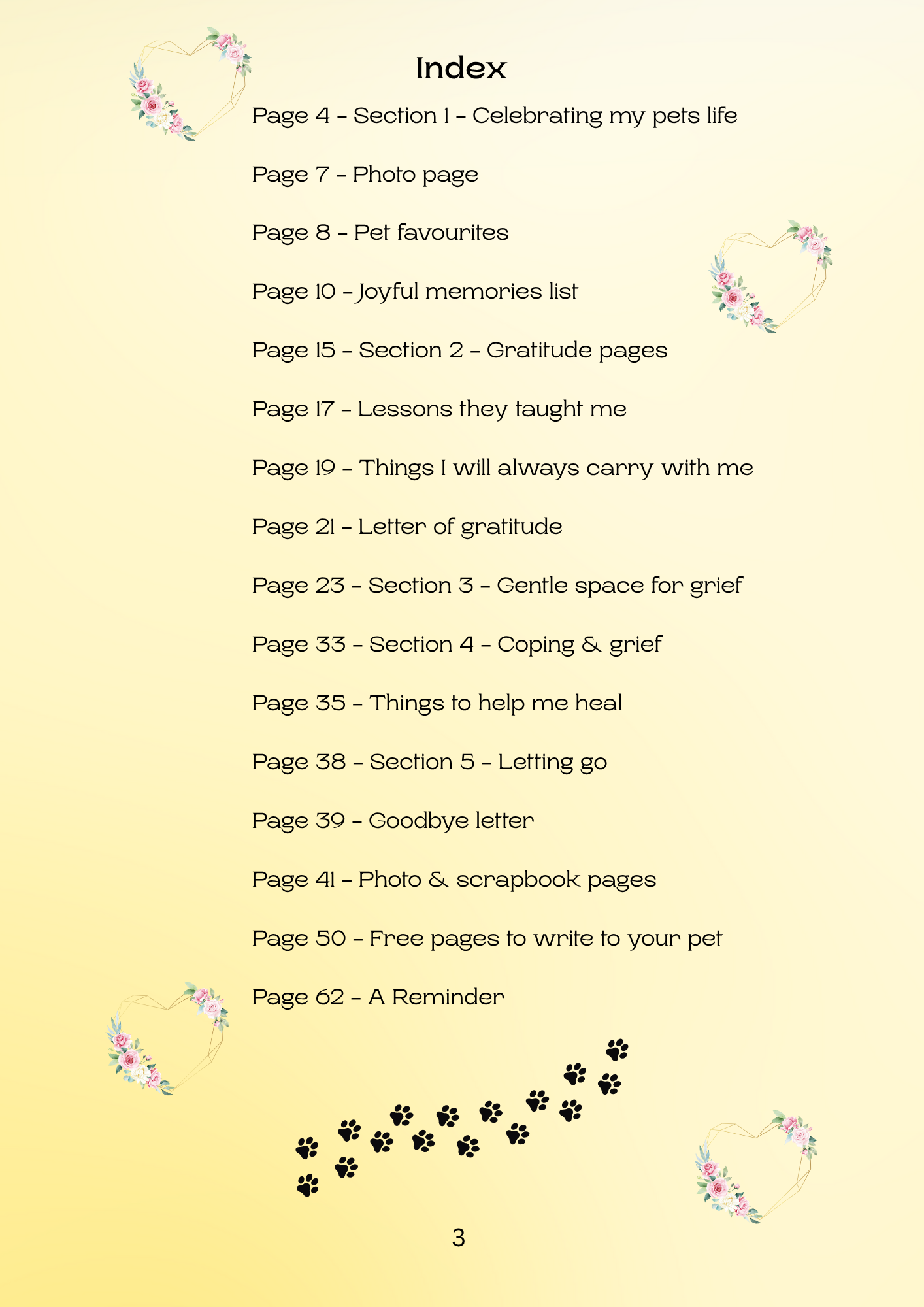 Index page with text on a yellow background