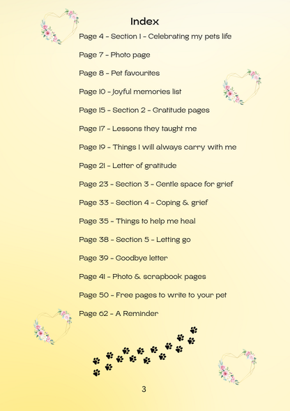 Index page with text on a yellow background